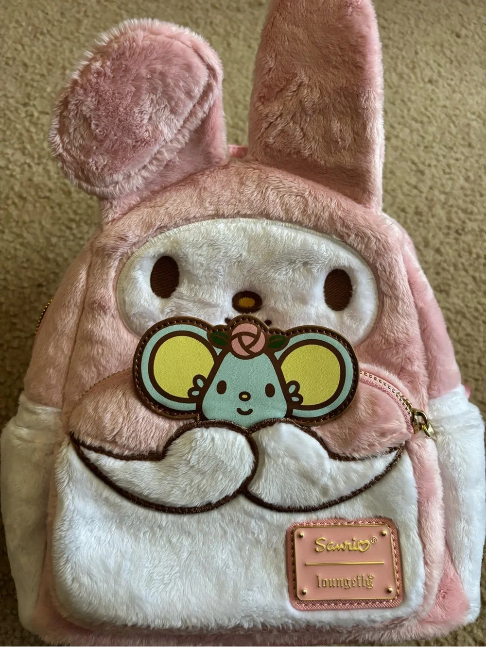 Sanrio My Melody Plush Mini Backpack in Pink, White & Yellow Accent